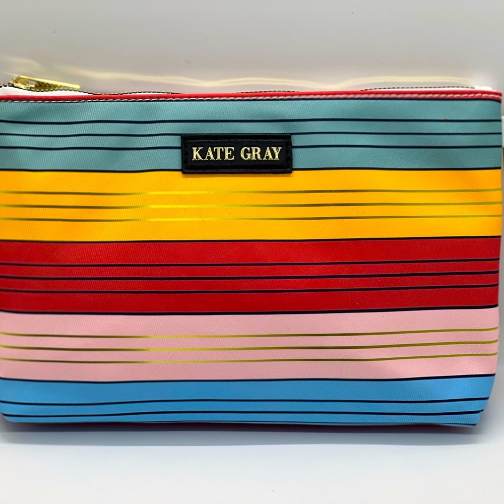 Beauty bags bundle, NWOT Make up bags,golden, red, blue, yellow, pink striped - Picture 5 of 9